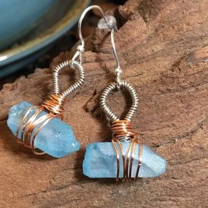 Light Blue & Crystal Wire Earrings